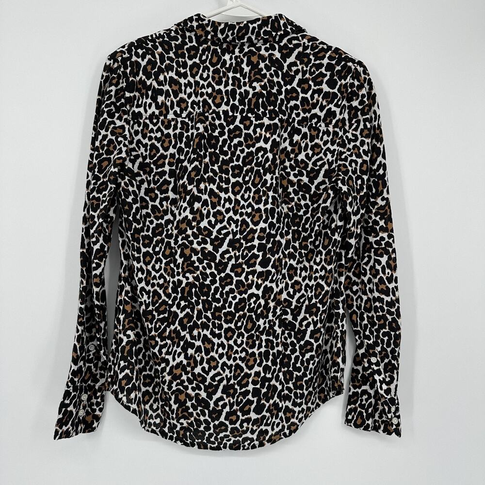 J Crew Shirt Womens 0 Leopard Print Linen Cotton Button Front Slim Preppy - Picture 8 of 10